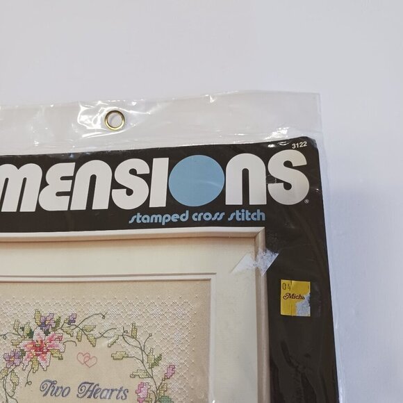 Dimensions Stamped Cross Stitch Kit 3122 Two Hearts Wedding Record Floral VTG - Picture 6 of 7